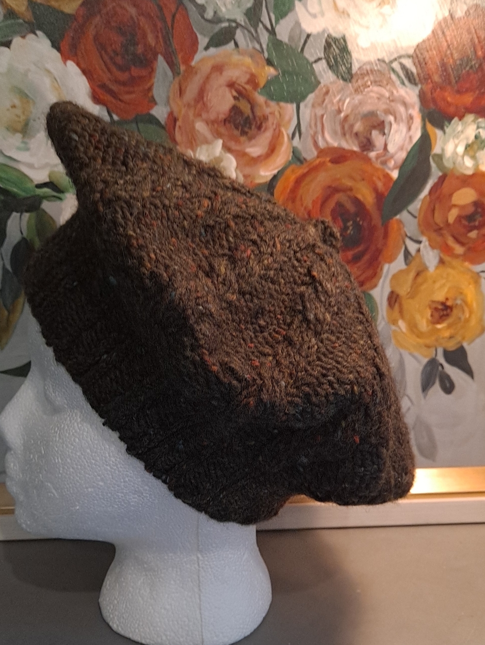 House Of Bruar Scottish Donegal Wool Yarn Beret Green Brown Hand Knit Heritage